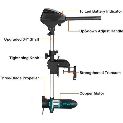 Elektromotor für Boot und Kanu - 24V - 1500rpm - 10 LED-Anzeigen - Schwarz