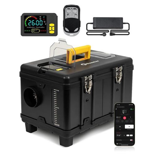 Tragbare Diesel-Luftstandheizung - Parkheizung 8 kW - 12/24V & 220V - App/Bluetooth, LCD & Fernbedienung - 5 l Tank - 35 dB leise - 20–25 m²
