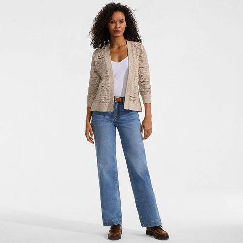 Soft Ease Ajour-Cardigan aus Leinenmix, Damen,  Weiß, by Lands' End