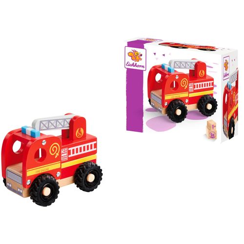 Spielzeug-Feuerwehr EICHHORN "Feuerwehr zum Schieben", rot (bunt), Spielzeugfahrzeuge, KinderT:10cm, Holz, T:10cm