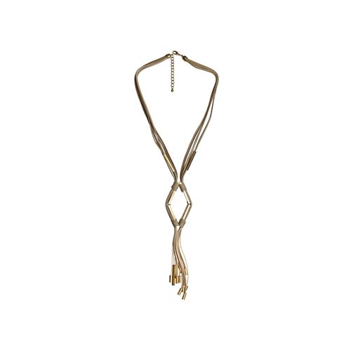 Steuer Modeschmuck Kette mehrreihig beige mit goldfarbener Zierde