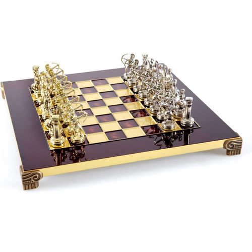 Schachspiel Bogenschützen 28cm Rotbrett Figuren in Gold und Silber