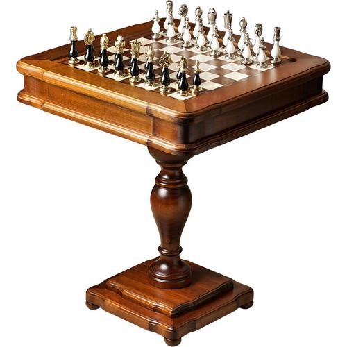 Luxus-Schachtisch (58 × 58 × 9,5 cm) mit imposanten Schachfiguren (Königshöhe 10 cm)