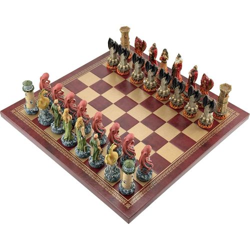 Italfama Feuer-Wasser Schach 33x33cm Polystein Handbemalt König 8cm