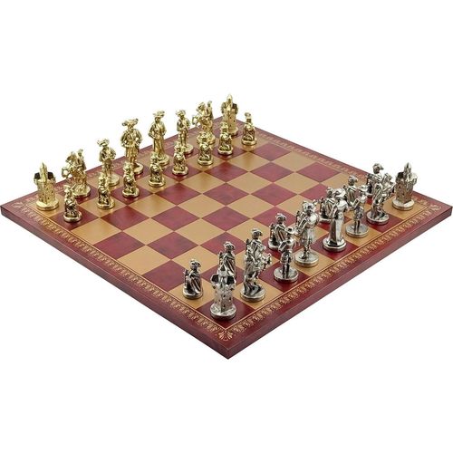 LENDSKNECHT Sammler-Schachset mit 8,7 cm großen Figuren und Gold/Burgunder Schachbrett (45x45 cm)