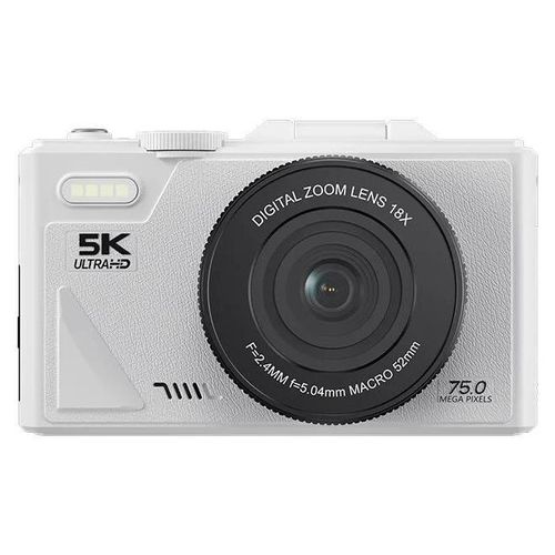 Digitalkamera - Kompakte Vlog-Kamera - 5K UHD-Video - 64 MP Fotos - 18x Zoom - Klapp-/Drehbildschirm - 64GB SD-Karte - Weiß