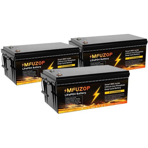 LiFePO4 Batterie - 12V 300Ah - 3er-Pack - 200A BMS - 3840Wh - 240A Entladestrom - 100A Ladestrom - Reihenschaltung/Parallelschaltung