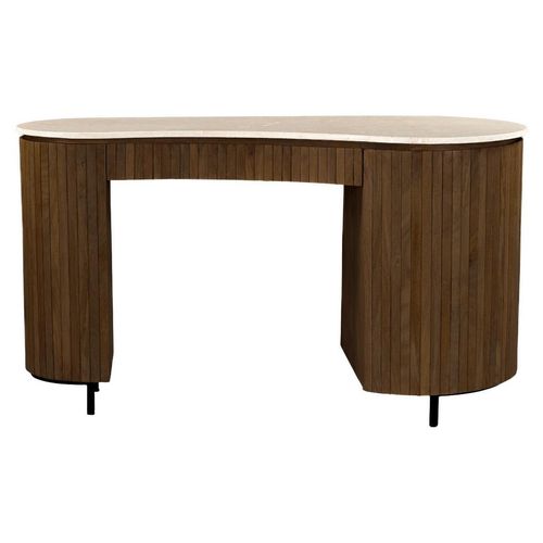 Schreibtisch Brix 136 x 80 x 60 cm Mangoholz Naturstein Braun Weiß