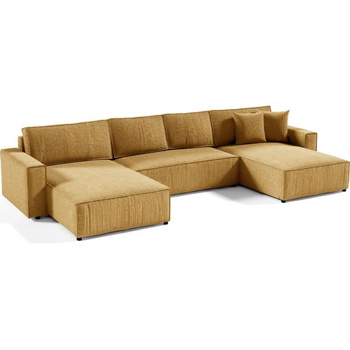 U-Sofa 5-sitzig umbaubar Truhe Isaac Cord Gelb