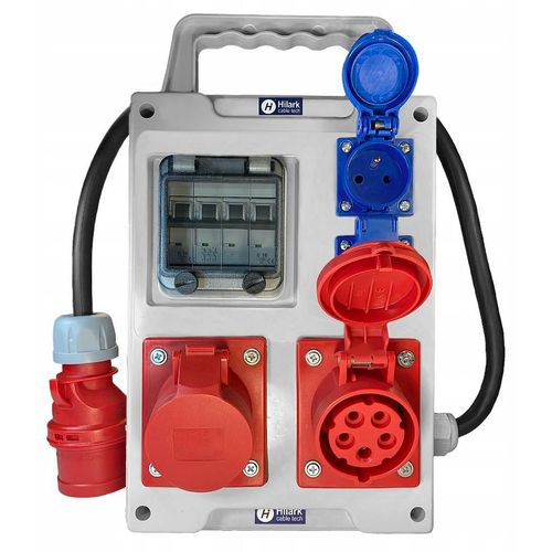 Baustromverteiler mit 20m Kabel 1x16mm², CEE 16A/5P, CEE 32A/5P und 2x Schuko 230V, IP44