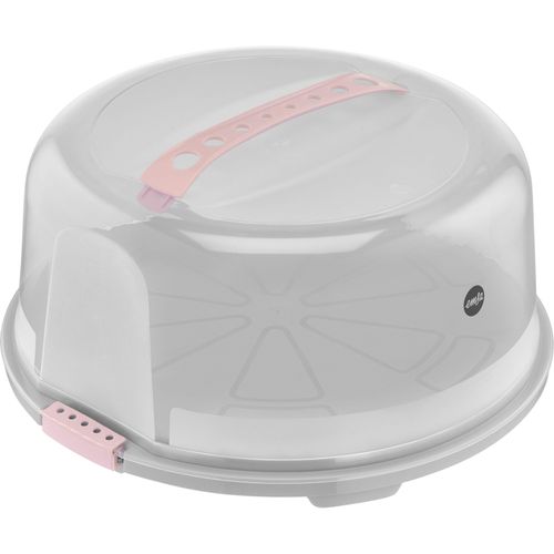 Kuchentransportbox EMSA "K32684 Prep&Bake", rosa (transparent, rosa), B:36,4cm H:17cm L:34,4cm Ø:34cm, Kunststoff, Lebensmittelaufbewahrungsbehälter, Kuchentransportbox, rund 34 cm, Tragegriff