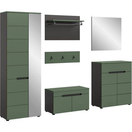 Garderoben-Set HOME AFFAIRE "Rehat, Garderobenkombination, Breite 255cm", grau (basalt grau, smoke grün), Kastenmöbel-Sets, Garderobenkombination, Kombination, Set, Flurgarderobe, Diele