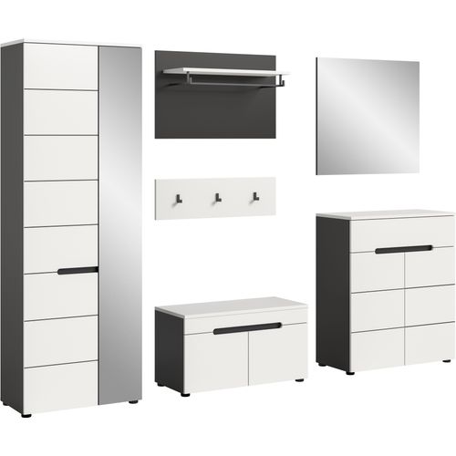 Garderoben-Set HOME AFFAIRE "Rehat, Garderobenkombination, Breite 255cm", grau (basalt grau, weiß), Kastenmöbel-Sets, Garderobenkombination, Kombination, Set, Flurgarderobe, Diele