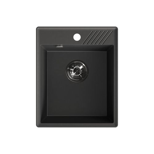 Schwarz Granitspüle 1 Becken Breite 394 mm Länge 485 mm