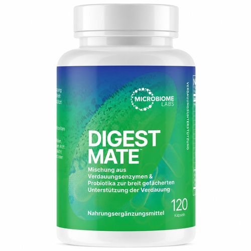 Microbiome Labs DigestMate – Verdauungsenzyme mit Probiotika, Enzymkomplex mit 14 Enzymen, Bacillus subtilis HU58® & S. boulardii