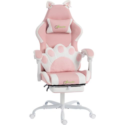 Vinsetto Gaming Stuhl Bürostuhl Ergonomischer Gamer Stuhl mit Fußstütze, Rosa