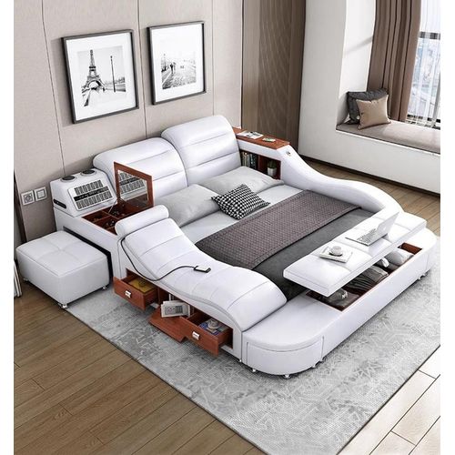 Multifunktionales Bett in Weiß mit USB-Anschluss und Massagefunktion