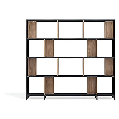 Modernes hochwertiges Regal mit Holzfächern für stilvolle Büroorganisation