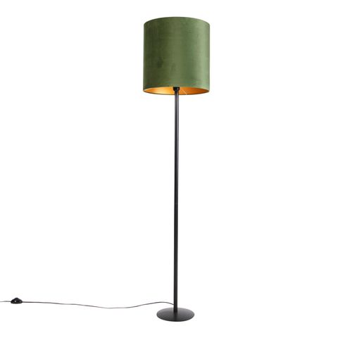 Botanische Stehlampe Schwarz mit Grünem Schirm 40 cm Simplo