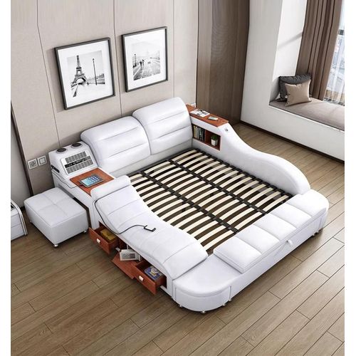 Multifunktionales Bett in Weiß mit USB-Anschluss und Massagefunktion