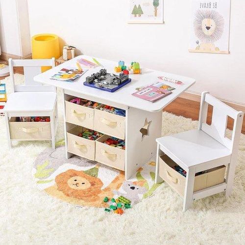 Kinderbüfett mit Stühlen und Sitzbank - Set von 4: Tisch + 2 Stühle + 1 Sitzbank mit viel Aufbewahrungsmöglichkeit