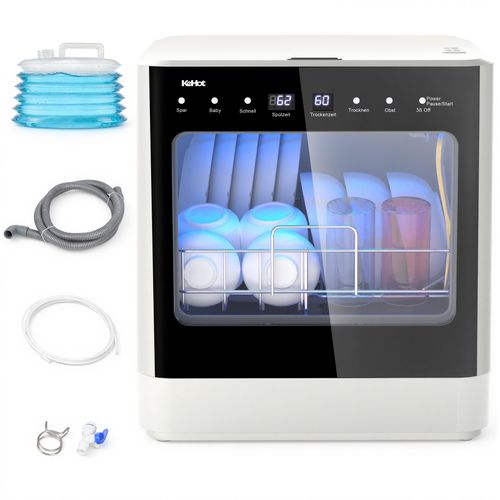 Theken-Spülmaschine, Tischgeschirrspüler mit 4 Programmen, Hochtemperatur-Trocknung,Babypflege und Obstwäsche,Spülmaschine mit 2 Wasserversorgungsmodi