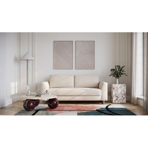 BRUNO Schlafsofa 160cm in Creme Ecru Beige | stabiles Massivholz & Boxspringkomfort