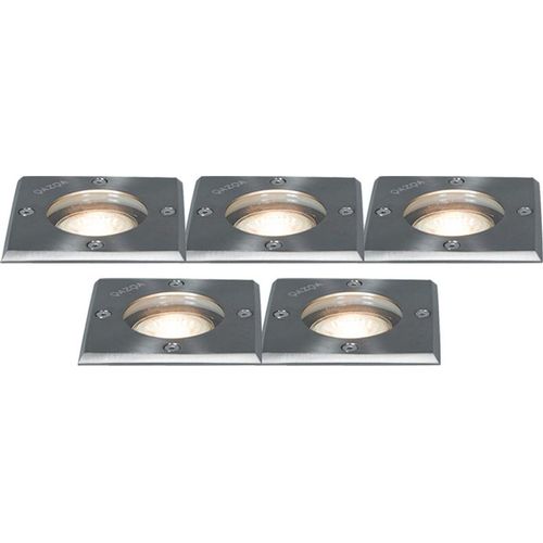 5er Set Bodenstrahler Stahl IP65 Basic Square