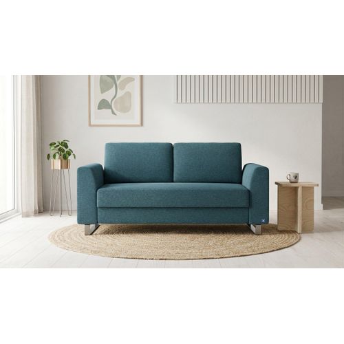 BRUNO Schlafsofa 160cm in Petrol Türkis | Klassik | stabiles Massivholz & Boxspringkomfort