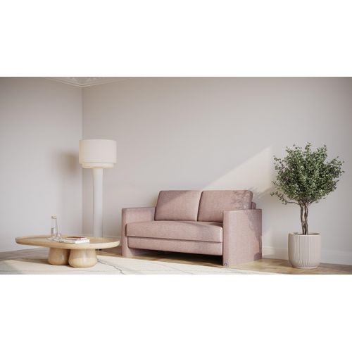 BRUNO Schlafsofa 140cm in Pink Blush Rosa | Schmal | stabiles Massivholz & Boxspringkomfort