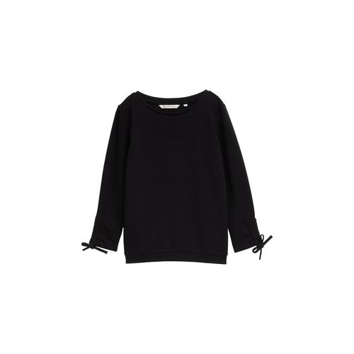 TOM TAILOR DENIM Damen Slim Fit Sweatshirt mit Raffärmeln, schwarz, Uni, Gr. XS