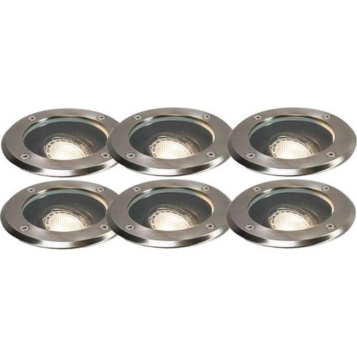 6er Set Outdoor Bodenstrahler Edelstahl IP65 Delux