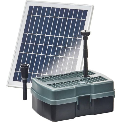 Teichfilterset HEISSNER Solarpumpen Set bis zu 600 l/h mit Wasserspiel , mit externem Solarmodul 3 m Anschlusskabel, int