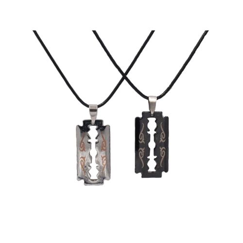 Steuer Modeschmuck Partner-Kette Set Freundschaft Kette Partner Rasierklinge schwarz silberfarben