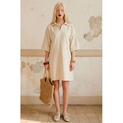 Polo-Kragen Mini-Kleid mit Dreiviertelärmeln
