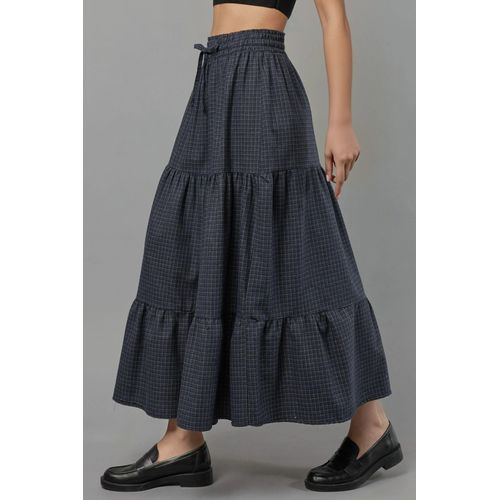 Elastische Taille Gecontroleerde Geknoopte Laagjes Maxi Rok
