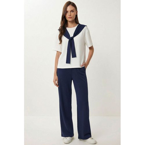 Farbblockiertes Crew-Neck Zwei-Teiler Set