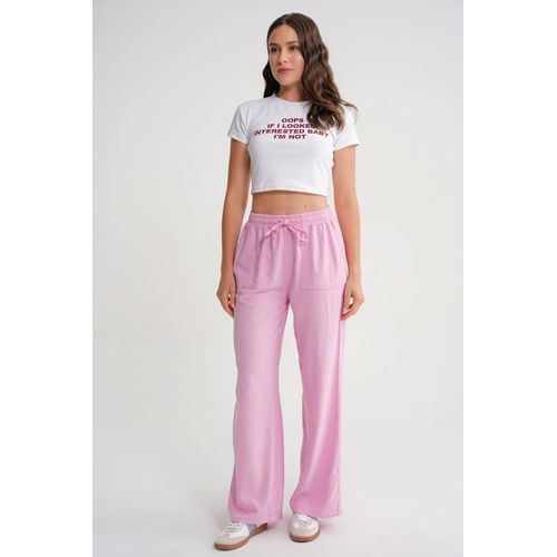 Hüfthohe gerade Baumwollhose mit Bindegürtel