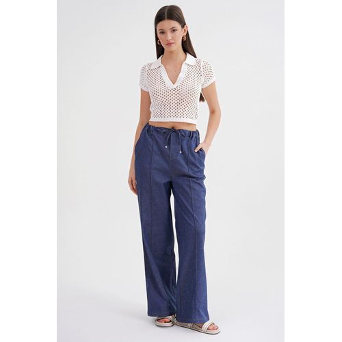 Gerade geschnittene Jeanslook-Hose mit Kordelzug