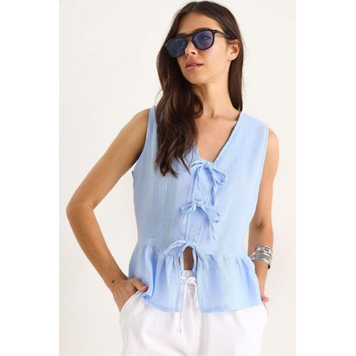 V-Ausschnitt Crepe-Bluse mit Schleifenbindung