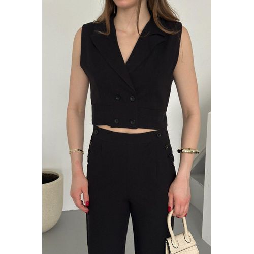Hoge Taille V-hals Knopblijder Brede Pijpen Co-ord Set