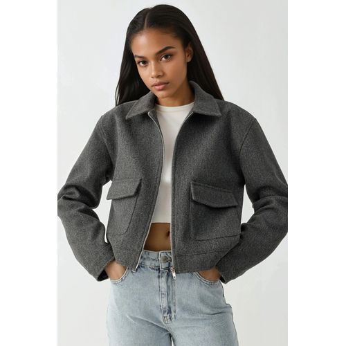 Geweven Crop Jacket met Rits