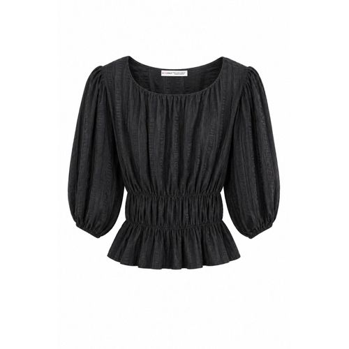 Strukturierte U-Ausschnitt Dreiviertelarm Peplum-Bluse