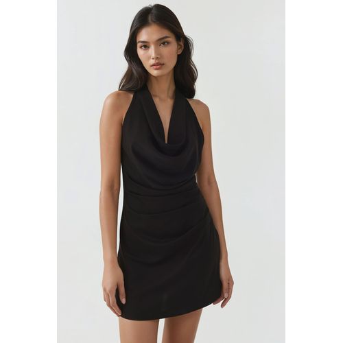 Drapiertes Minikleid mit Kapuzenkragen