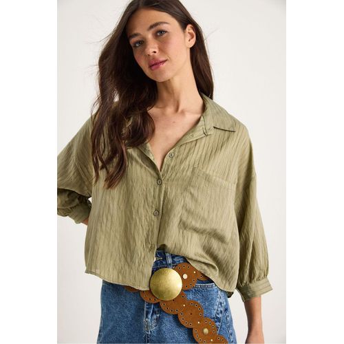 Gestructureerde Gestreepte Cropped Shirt met Knopen en Zak