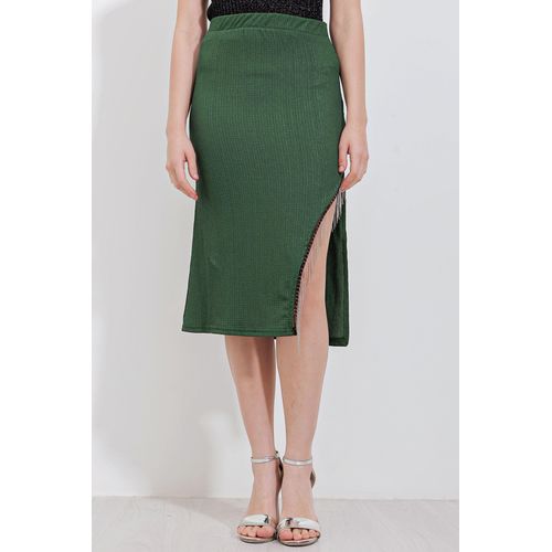 Textured Midi Rok met Kettendetail
