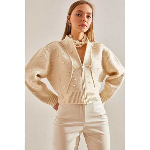 Parels Versierde Rits Crop Vest