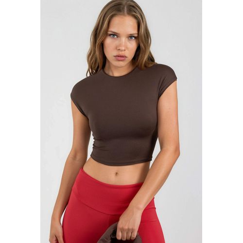 Crew-Neck Einfarbiges Crop T-Shirt