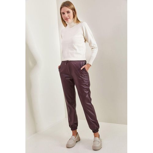 Faux leren joggingsbroeken met verlaagde pijpen