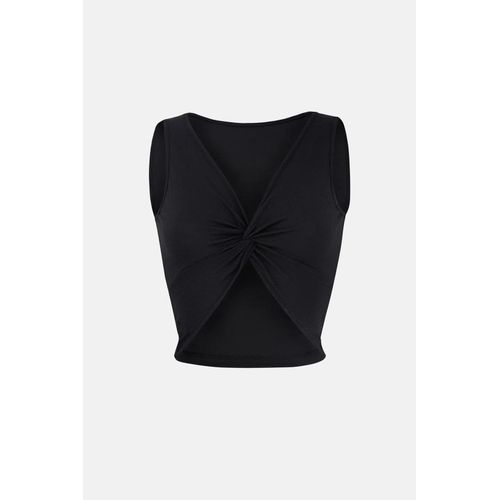Solides Rippen-Twist-Front-Crop-Top